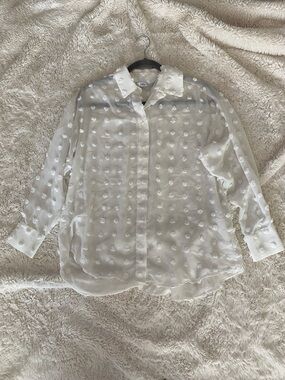 Zara White Sheer Dot-Textured Button Front Longsleeve Blouse. Worn once!